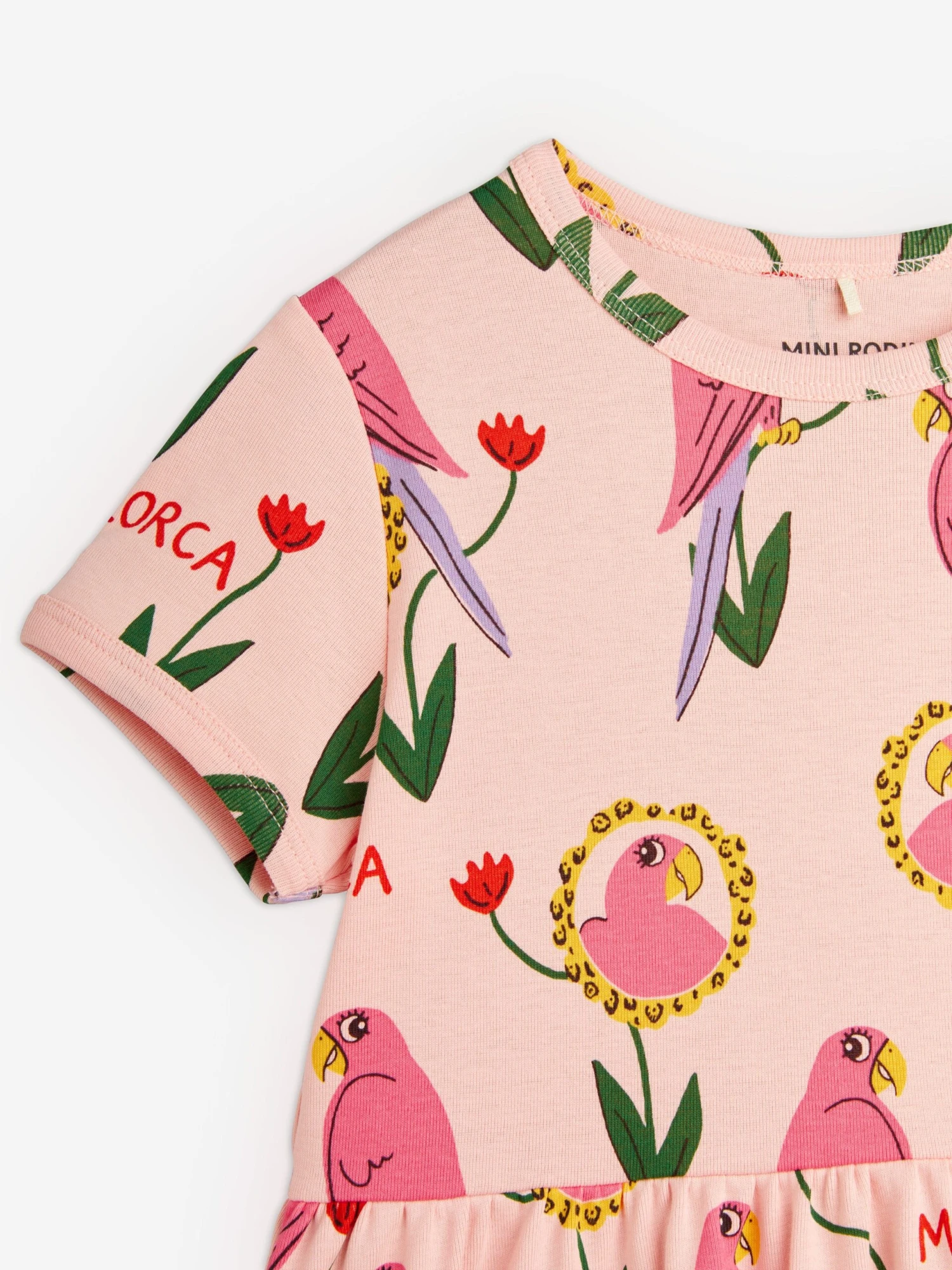 Mini Rodini Girls Parrot Print Dress In Pink 5 Mini Rodini Girls Parrot Print Dress In Pink - Image 3