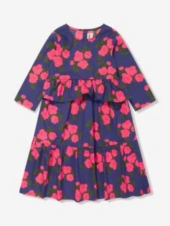 Mini Rodini Girls Rose Frill Dress In Blue