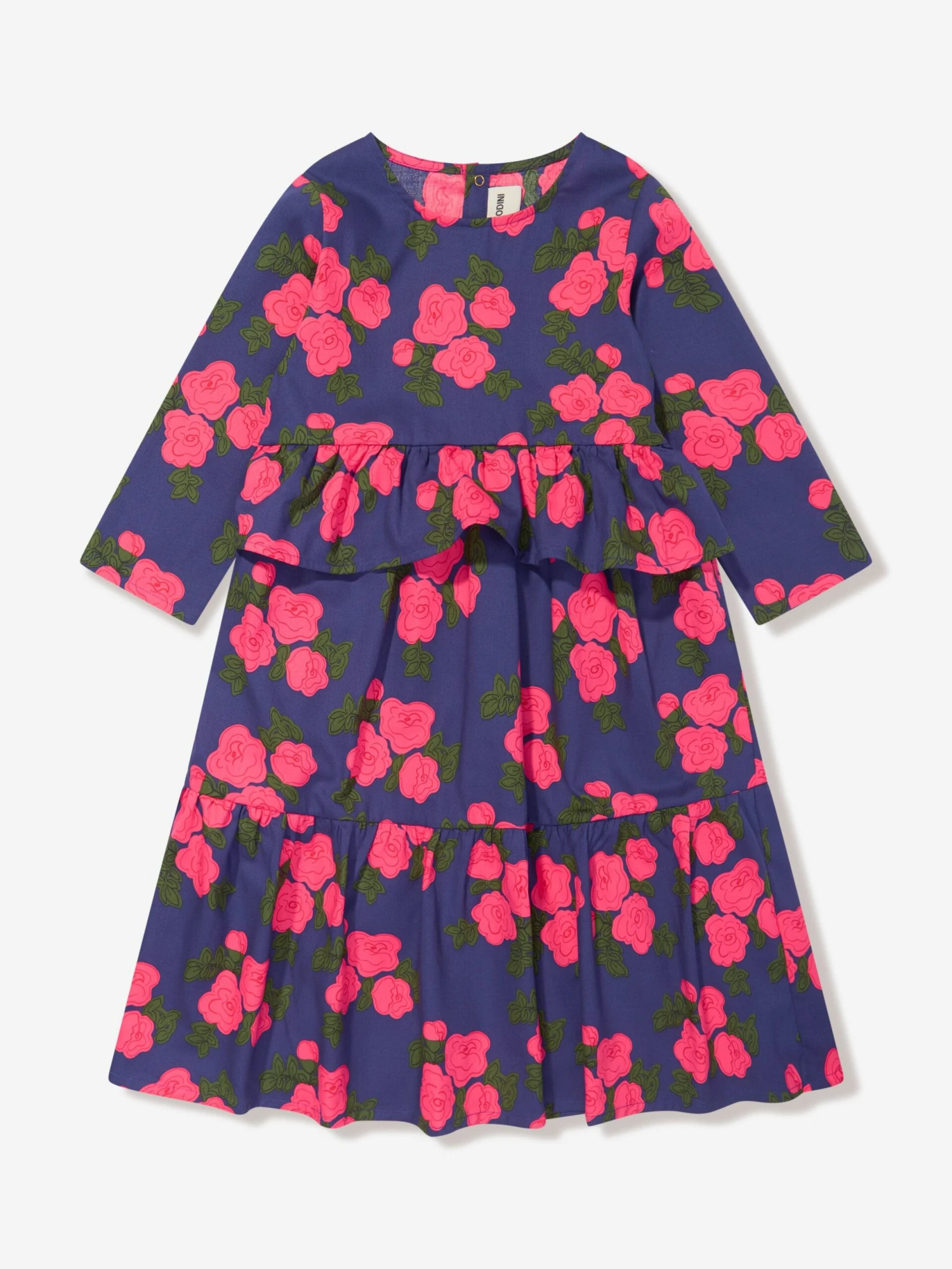 Mini Rodini Girls Rose Frill Dress In Blue 3 Mini Rodini Girls Rose Frill Dress In Blue