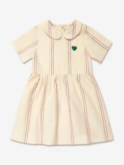 Mini Rodini Girls Striped Woven Dress In Ivory