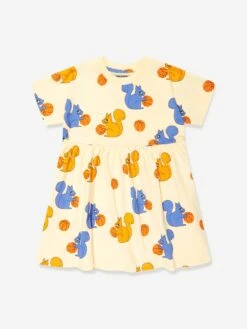 Mini Rodini Girls Squirrels Print Dress In Yellow