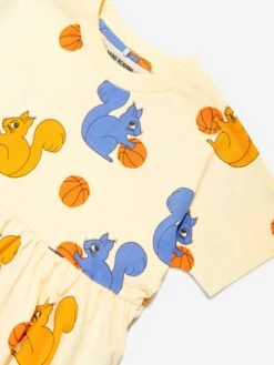 Mini Rodini Girls Squirrels Print Dress In Yellow -Monna Clothing Shop MINS4092 YELLOW 3