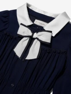 Monnalisa Girls Annabeth Ruffle Dress In Navy -Monna Clothing Shop MLSA3026 056S 3
