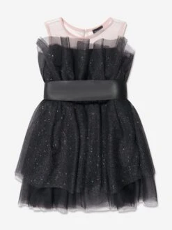 Monnalisa Girls Glittery Tulle Mini Dress In Black