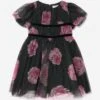 Monnalisa Girls Tulle Flower Print Dress In Black 2 Monnalisa Girls Tulle Flower Print Dress In Black -Monna Clothing Shop MLSA3050 0050 1