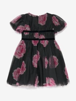 Monnalisa Girls Tulle Flower Print Dress In Black -Monna Clothing Shop MLSA3050 0050 2