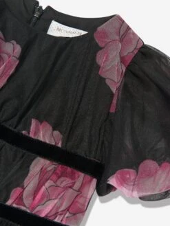 Monnalisa Girls Tulle Flower Print Dress In Black -Monna Clothing Shop MLSA3050 0050 3