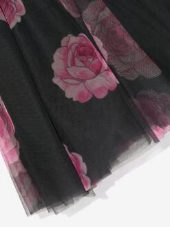 Monnalisa Girls Tulle Flower Print Dress In Black -Monna Clothing Shop MLSA3050 0050 4