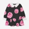 Monnalisa Girls Floral Dropped Hem Dress In Black