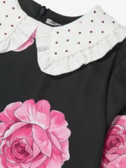 Monnalisa Girls Floral Dropped Hem Dress In Black -Monna Clothing Shop MLSA3052 0050 3