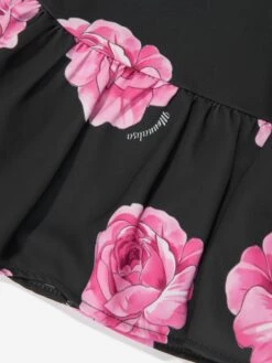 Monnalisa Girls Floral Dropped Hem Dress In Black -Monna Clothing Shop MLSA3052 0050 4