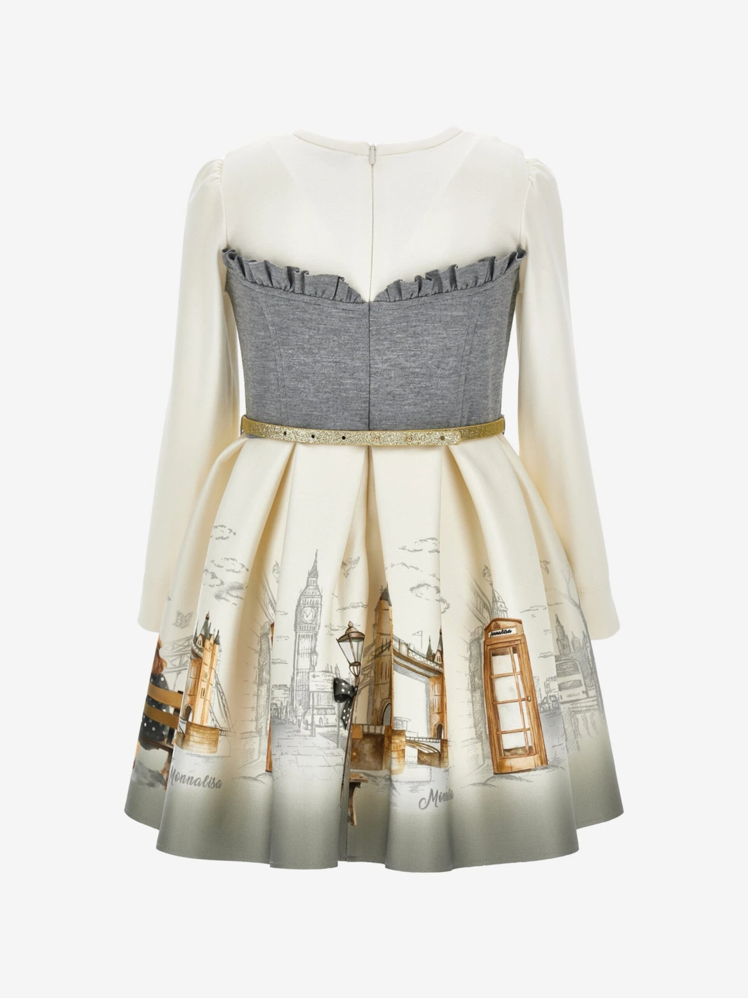 Monnalisa Girls Neoprene Romantic London Dress In Ivory 4 Monnalisa Girls Neoprene Romantic London Dress In Ivory - Image 2