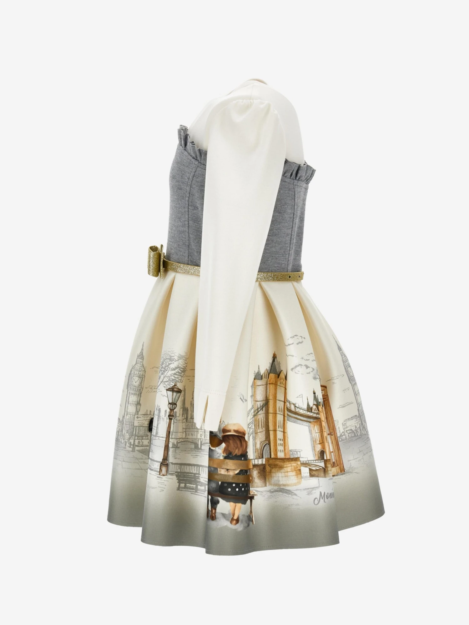 Monnalisa Girls Neoprene Romantic London Dress In Ivory 5 Monnalisa Girls Neoprene Romantic London Dress In Ivory - Image 3