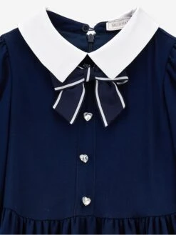 Monnalisa Girls Giselle Twill Dress In Navy -Monna Clothing Shop MLSA4012 NAVY 3