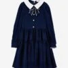 Monnalisa Girls Giselle Twill Dress In Navy -Monna Clothing Shop MLSA4012 NAVY 1