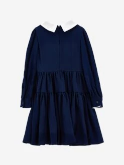 Monnalisa Girls Giselle Twill Dress In Navy -Monna Clothing Shop MLSA4012 NAVY 2