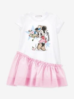 Monnalisa Girls Minnie Mouse Dress In White