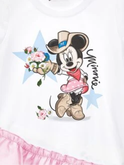 Monnalisa Girls Minnie Mouse Dress In White -Monna Clothing Shop MLSS4007 BIANCO ROSAFAIRYTALE 3