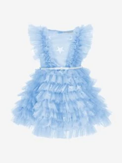 Monnalisa Girls Tulle Star Dress In Blue -Monna Clothing Shop MLSS4034 CELESTE 1