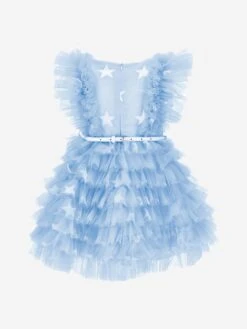 Monnalisa Girls Tulle Star Dress In Blue -Monna Clothing Shop MLSS4034 CELESTE 2