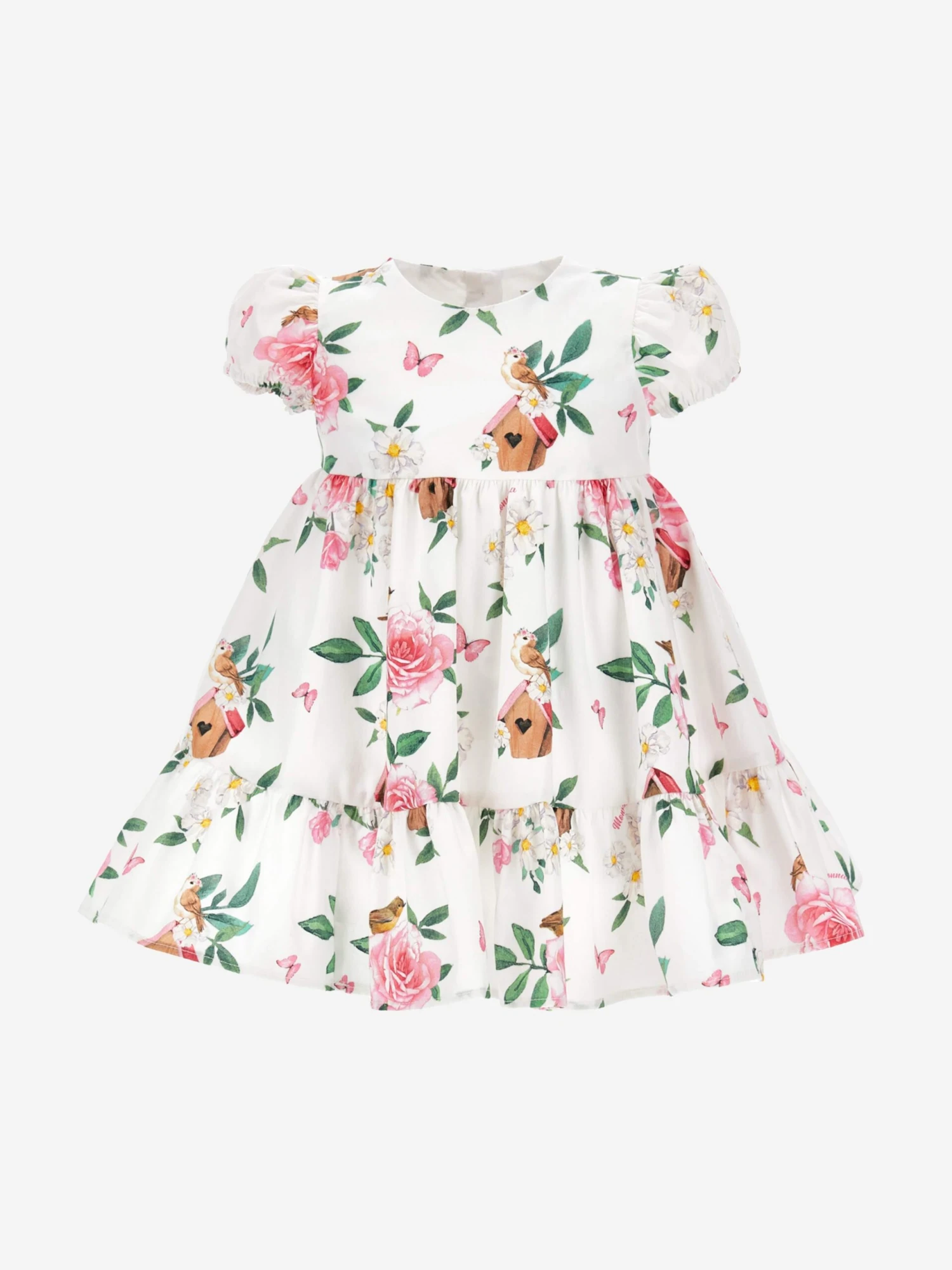 Monnalisa Baby Girls Bird Box Garden Dress In White 3 Monnalisa Baby Girls Bird Box Garden Dress In White