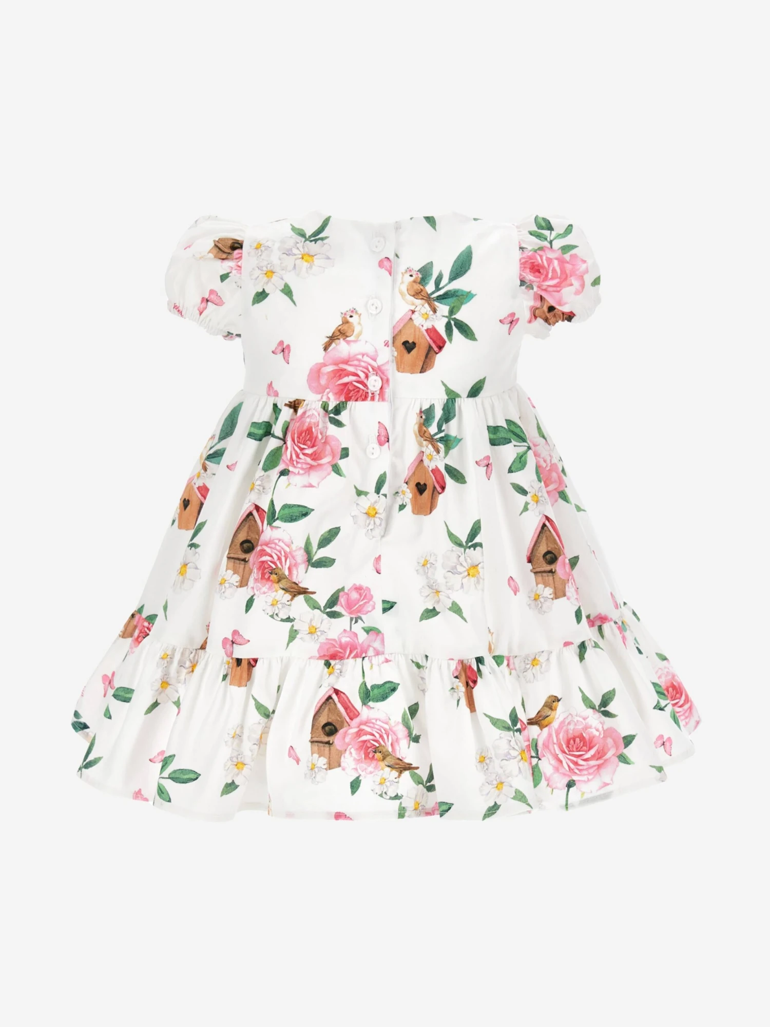 Monnalisa Baby Girls Bird Box Garden Dress In White 4 Monnalisa Baby Girls Bird Box Garden Dress In White - Image 2