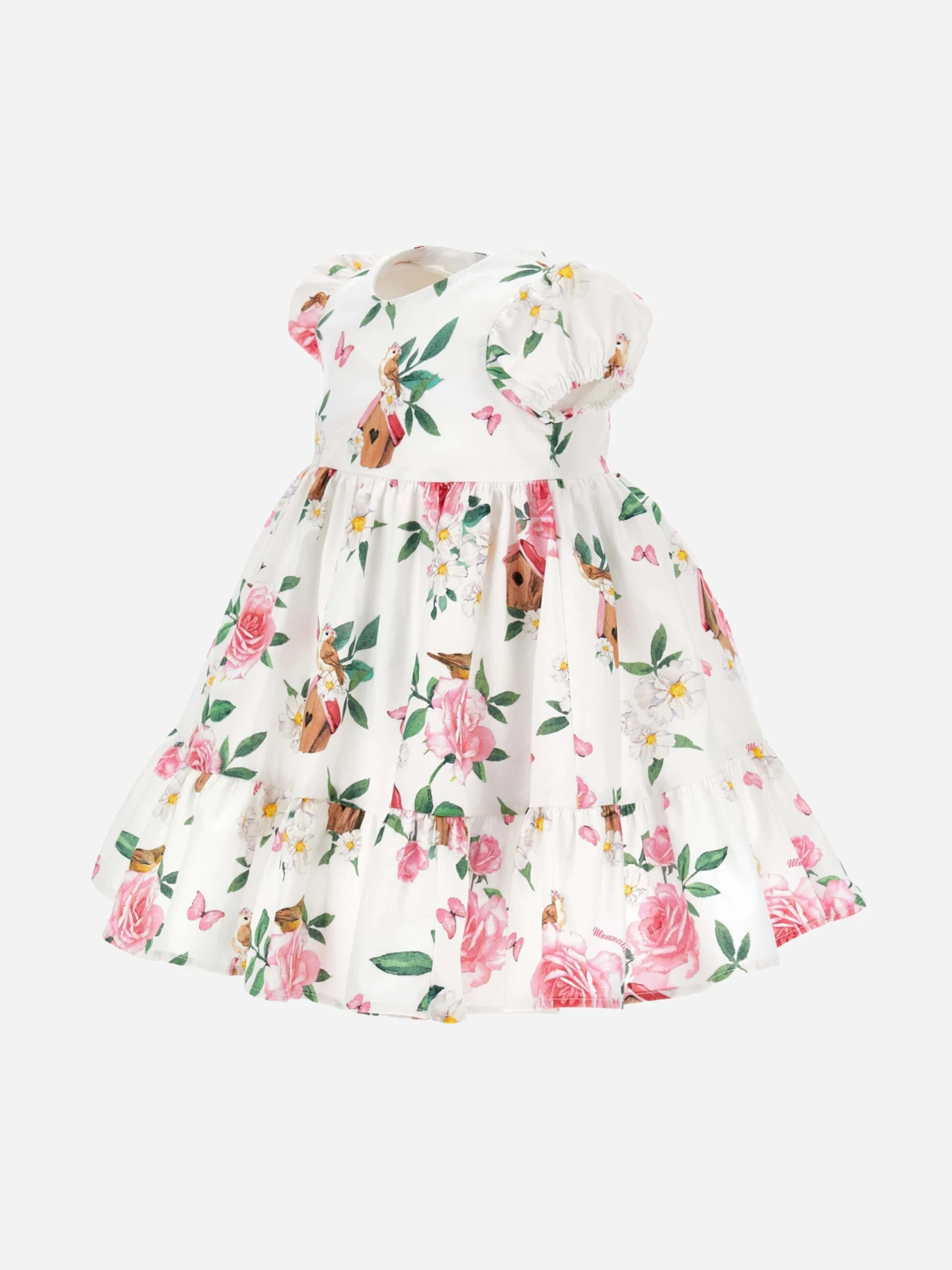 Monnalisa Baby Girls Bird Box Garden Dress In White 5 Monnalisa Baby Girls Bird Box Garden Dress In White - Image 3