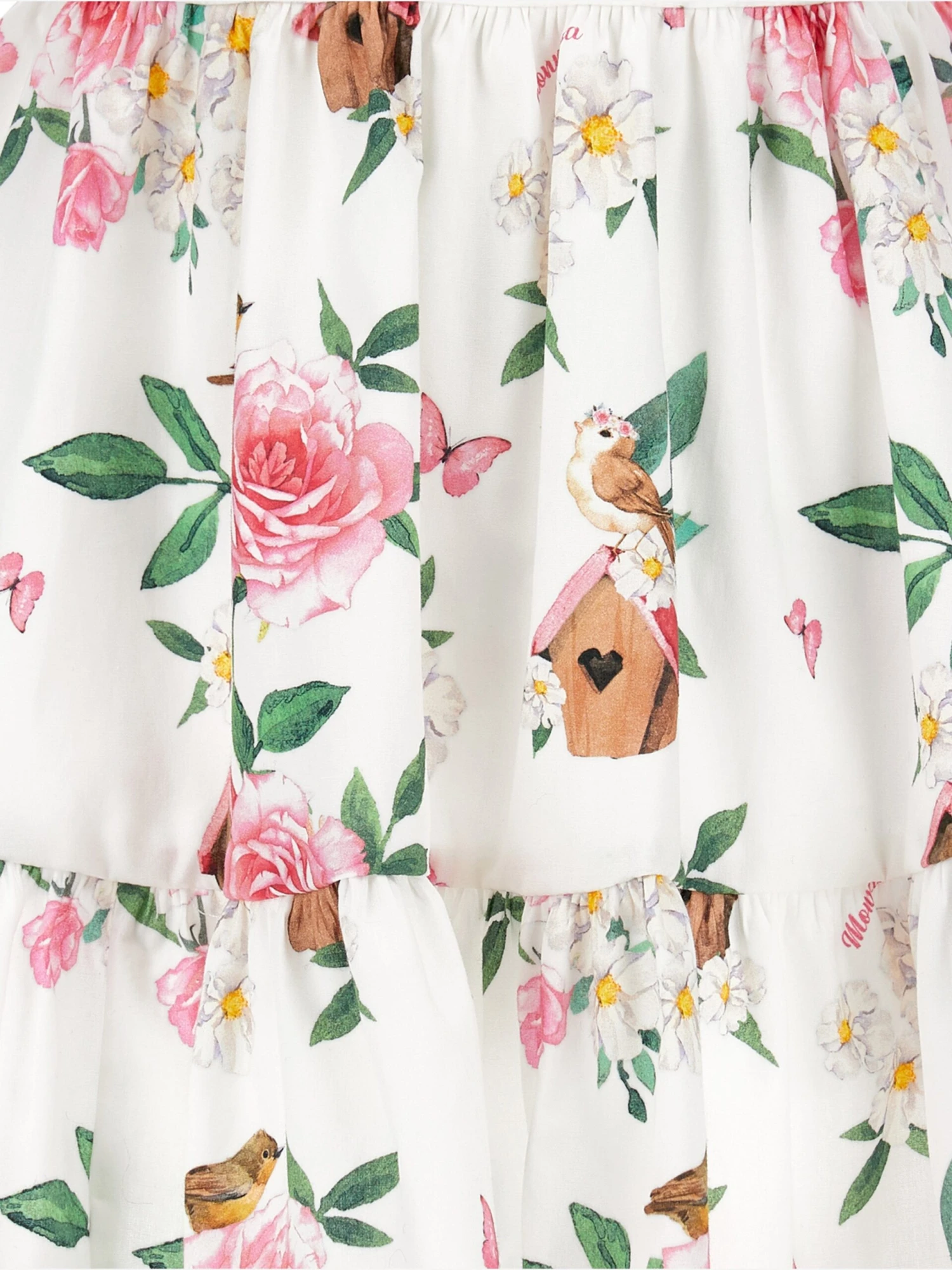 Monnalisa Baby Girls Bird Box Garden Dress In White 6 Monnalisa Baby Girls Bird Box Garden Dress In White - Image 4