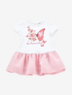Monnalisa Baby Girls Floral Butterfly Dress In White -Monna Clothing Shop MLSS4039 BIANCO 1