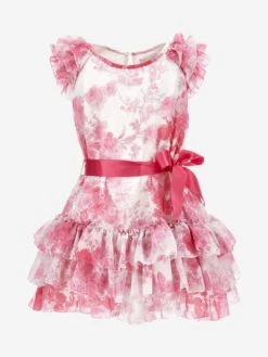 Monnalisa Girls Georgette Flower Dress In Pink -Monna Clothing Shop MLSS4055 PANNA CICLAMO 1