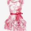 Monnalisa Girls Georgette Flower Dress In Pink -Monna Clothing Shop MLSS4055 PANNA CICLAMO 4