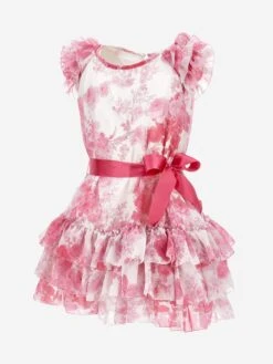 Monnalisa Girls Georgette Flower Dress In Pink