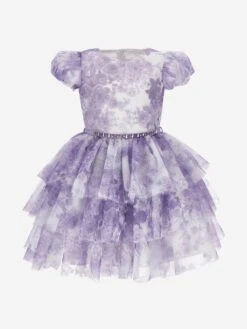 Monnalisa Girls Monochrome Tulle Dress In Purple