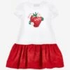 Monnalisa Girls Strawberry Jersey Dress In White 2 Monnalisa Girls Strawberry Jersey Dress In White -Monna Clothing Shop MLSS4084 BIANCO ROSSO 1