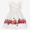 Monnalisa Girls Strawberry One Shoulder Dress In White -Monna Clothing Shop MLSS4085 BIANCO ROSSO 1