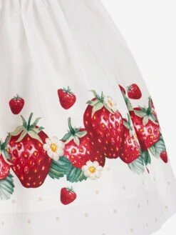 Monnalisa Girls Strawberry One Shoulder Dress In White -Monna Clothing Shop MLSS4085 BIANCO ROSSO 4