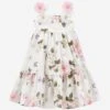 Monnalisa Girls Floral Bouquet Dress In White -Monna Clothing Shop MLSS4087 BIANCO 1