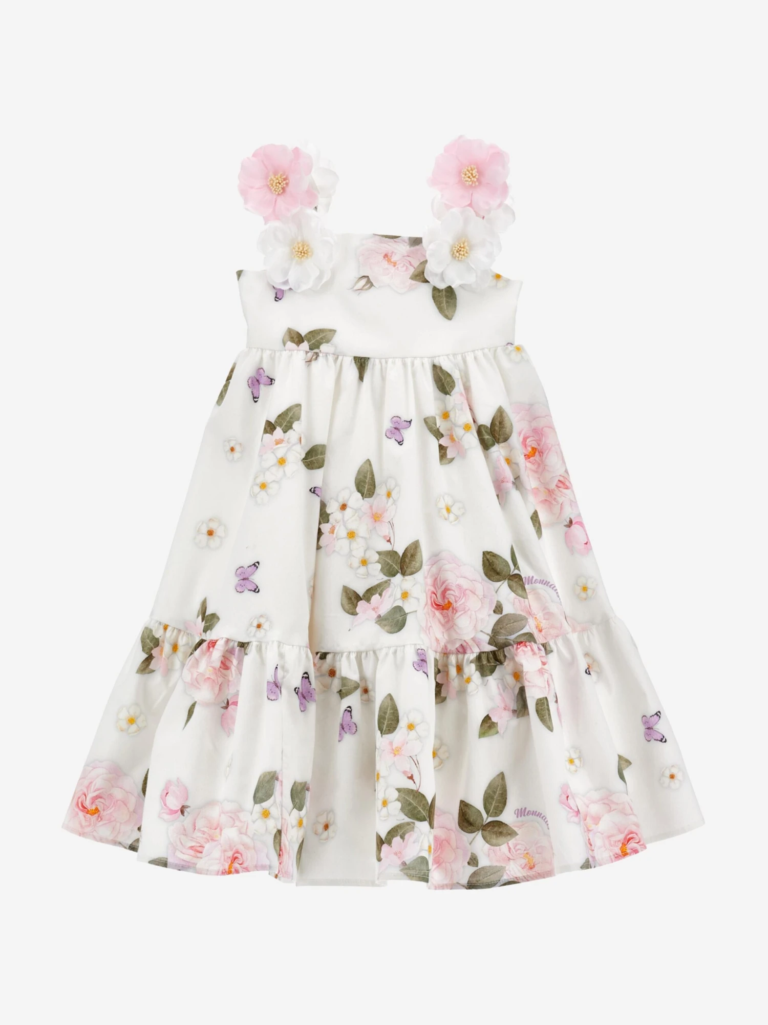 Monnalisa Girls Floral Bouquet Dress In White 3 Monnalisa Girls Floral Bouquet Dress In White