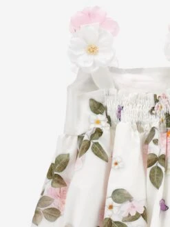 Monnalisa Girls Floral Bouquet Dress In White 11 Monnalisa Girls Floral Bouquet Dress In White -Monna Clothing Shop MLSS4087 BIANCO 4