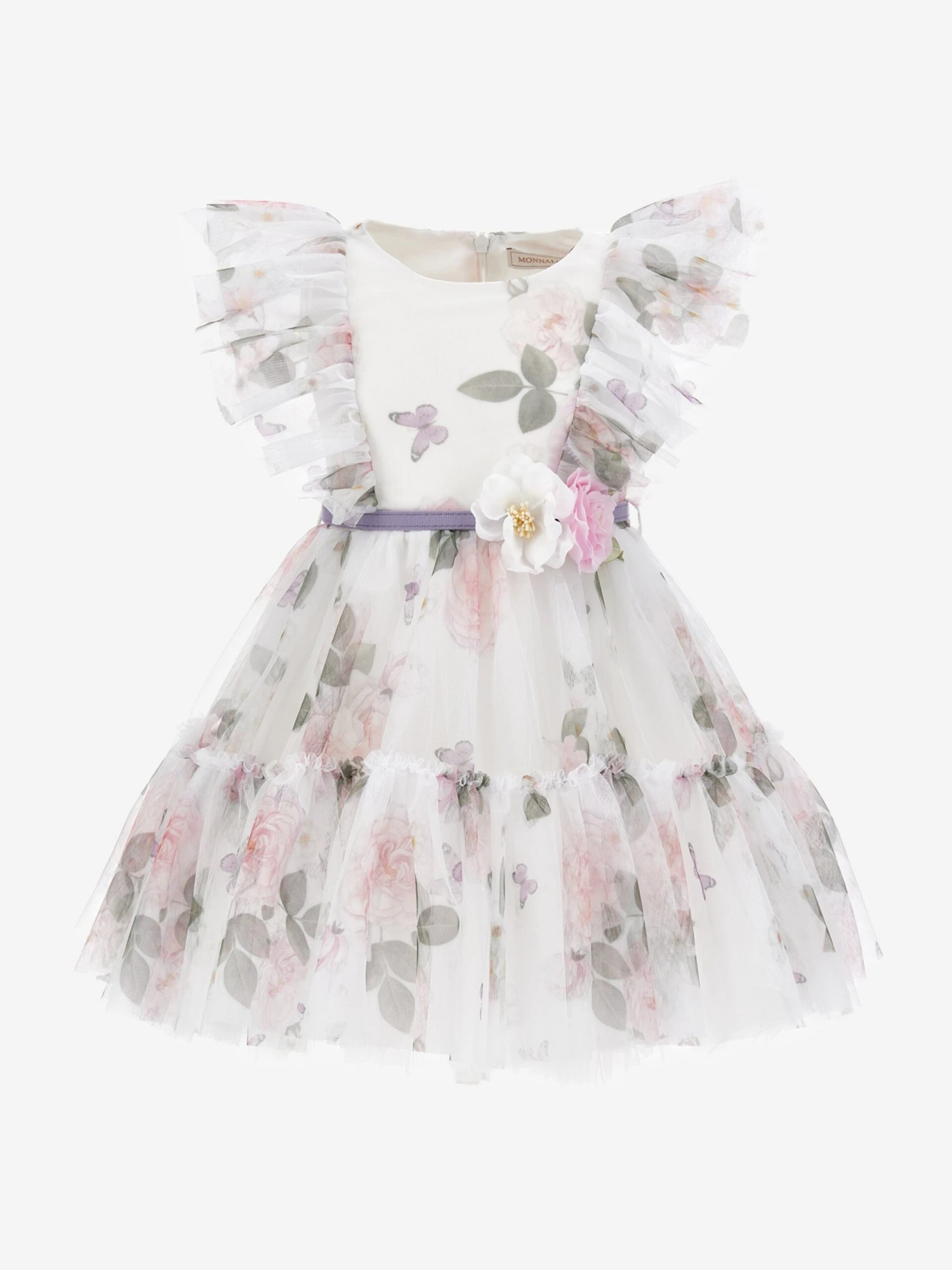 Monnalisa Girls Floral Tulle Dress In White 3 Monnalisa Girls Floral Tulle Dress In White
