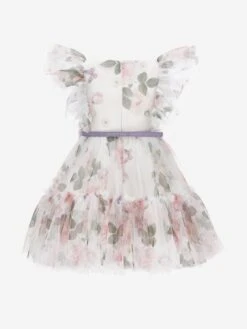 Monnalisa Girls Floral Tulle Dress In White 9 Monnalisa Girls Floral Tulle Dress In White -Monna Clothing Shop MLSS4091 BIANCO 2