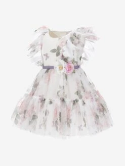 Monnalisa Girls Floral Tulle Dress In White 10 Monnalisa Girls Floral Tulle Dress In White -Monna Clothing Shop MLSS4091 BIANCO 3