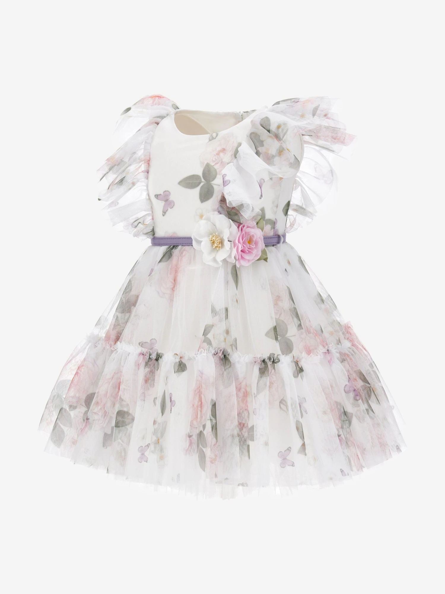 Monnalisa Girls Floral Tulle Dress In White 6 Monnalisa Girls Floral Tulle Dress In White - Image 4