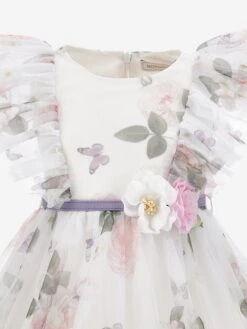 Monnalisa Girls Floral Tulle Dress In White 11 Monnalisa Girls Floral Tulle Dress In White -Monna Clothing Shop MLSS4091 BIANCO 4