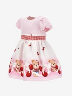Monnalisa Baby Girls Teddy Bear Dress In Pink -Monna Clothing Shop MLSS4124 BIANCO ROSAFAIRYTALE 3