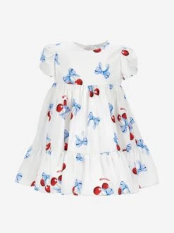 Monnalisa Baby Girls Cherry Print Dress In White