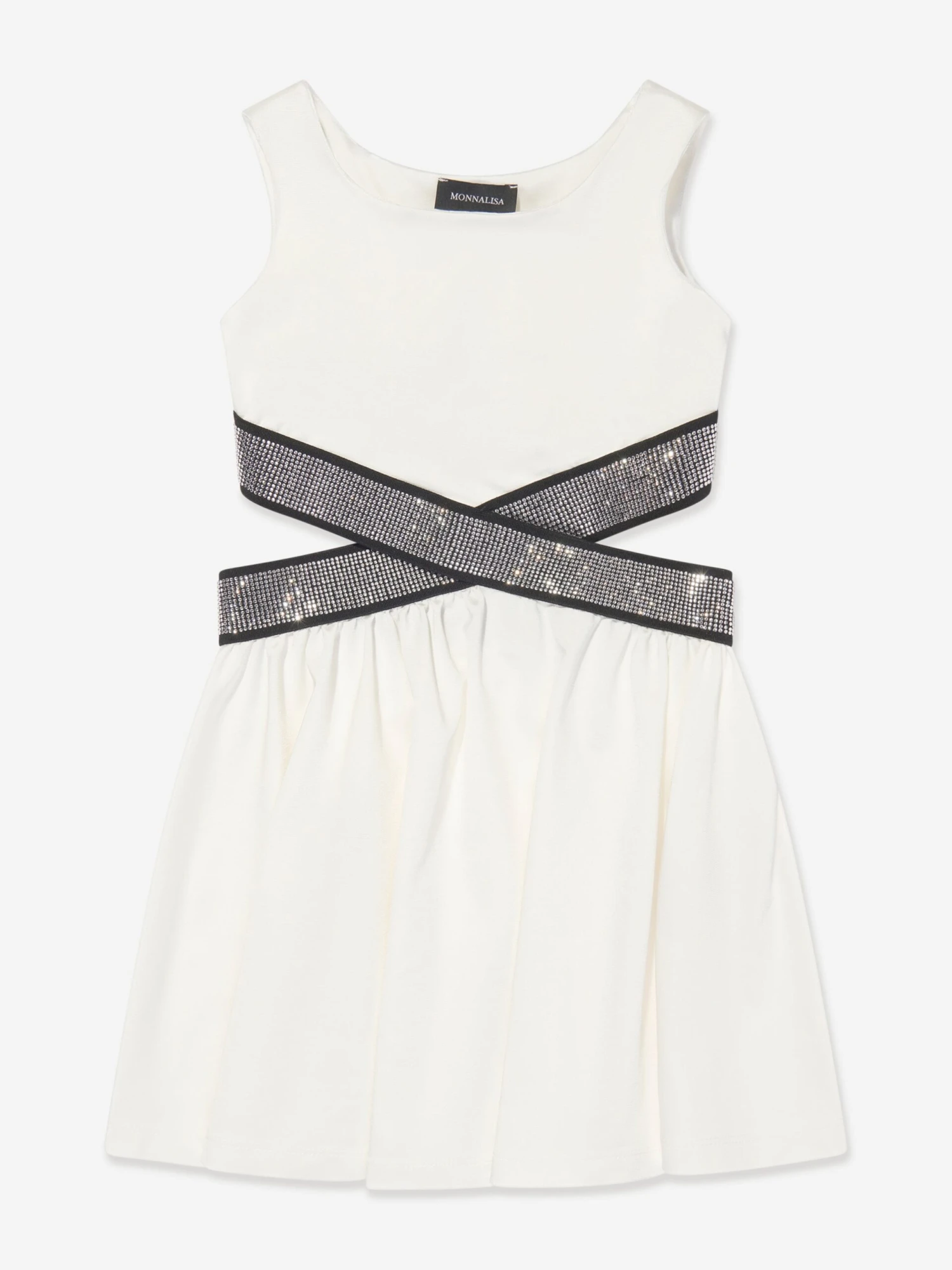Monnalisa Girls Cut Out Punto Dress In White 3 Monnalisa Girls Cut Out Punto Dress In White