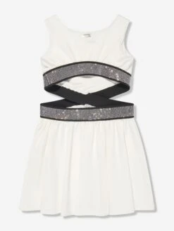 Monnalisa Girls Cut Out Punto Dress In White 11 Monnalisa Girls Cut Out Punto Dress In White -Monna Clothing Shop MLSS4150 PANNA 2