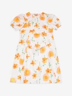 Girls Flower Print Poplin Dress In White