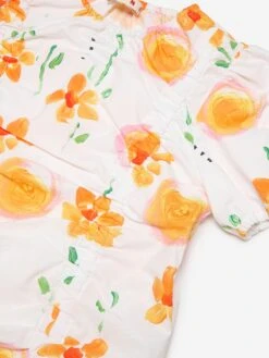 Girls Flower Print Poplin Dress In White -Monna Clothing Shop MNIS4015 WHITE 3